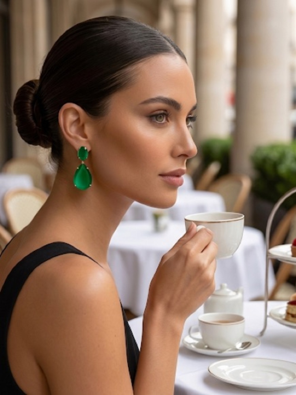 Green Teardrop Drop Earrings for Women